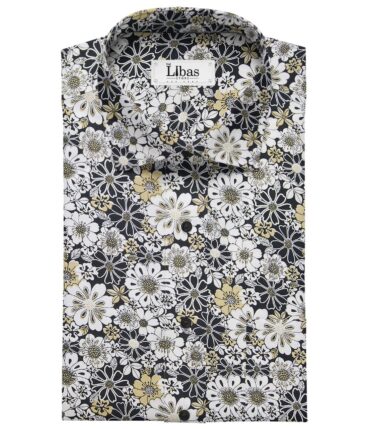 Solino Black 100% Premium Cotton Floral Printed Shirt Fabric (1.60 M)