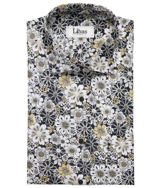 Solino Black 100% Premium Cotton Floral Printed Shirt Fabric (1.60 M)