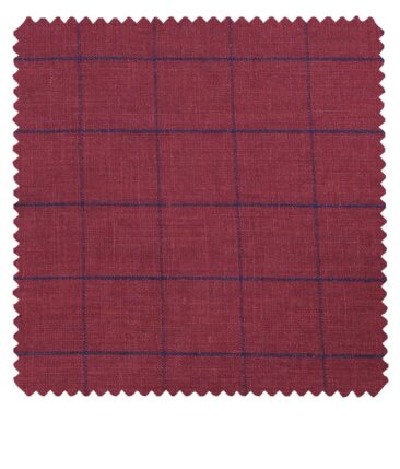 Linen Club Men's Genuine European Linen Dark Beet Red Broad Checks Unstitched Blazer Fabric (2 Meter)