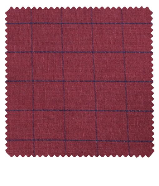 Linen Club Men's Genuine European Linen Dark Beet Red Broad Checks Unstitched Blazer Fabric (2 Meter)