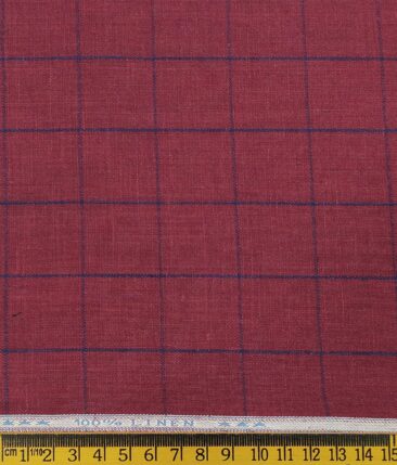Linen Club Men's Genuine European Linen Dark Beet Red Broad Checks Unstitched Blazer Fabric (2 Meter)