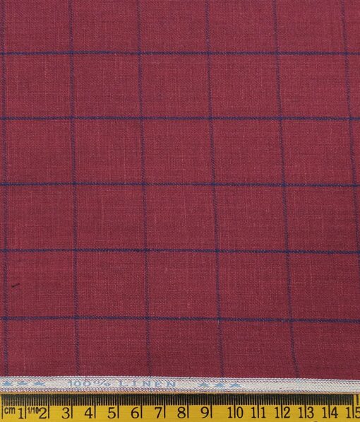 Linen Club Men's Genuine European Linen Dark Beet Red Broad Checks Unstitched Blazer Fabric (2 Meter)