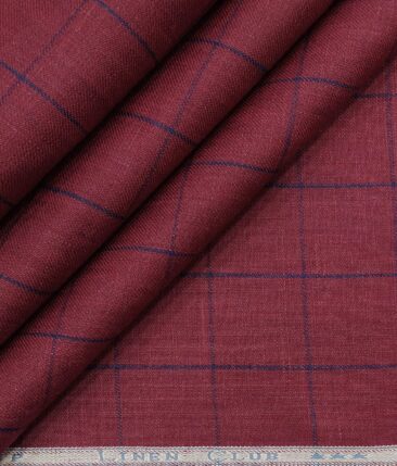 Linen Club Men's Genuine European Linen Dark Beet Red Broad Checks Unstitched Blazer Fabric (2 Meter)