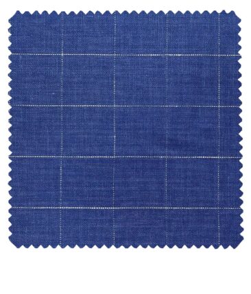 Linen Club Men's Genuine European Linen Royal Blue Broad Checks Unstitched Blazer Fabric (2 Meter)