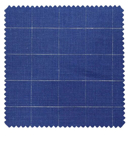 Linen Club Men's Genuine European Linen Royal Blue Broad Checks Unstitched Blazer Fabric (2 Meter)