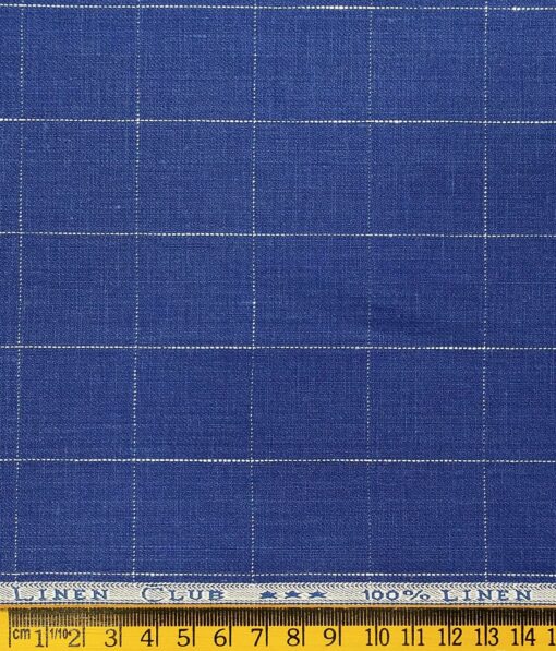 Linen Club Men's Genuine European Linen Royal Blue Broad Checks Unstitched Blazer Fabric (2 Meter)