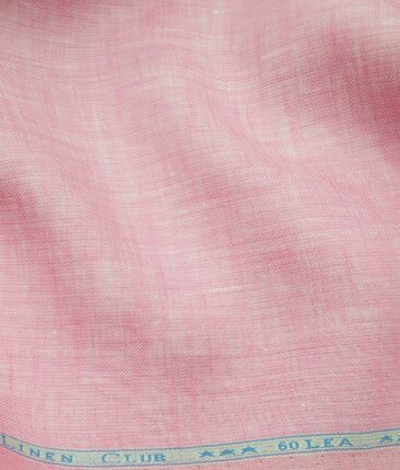 Linen Club Men's Rose Pink 60 LEA Pure Linen Self Design Unstitched Shirting Fabric (2.25 Meter)