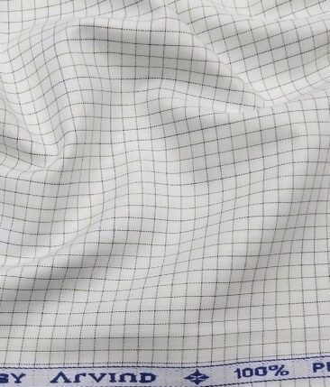 Arvind Men's Off-White 100% Premium Cotton Green & Black Checks Shirt Fabric (1.60 M)