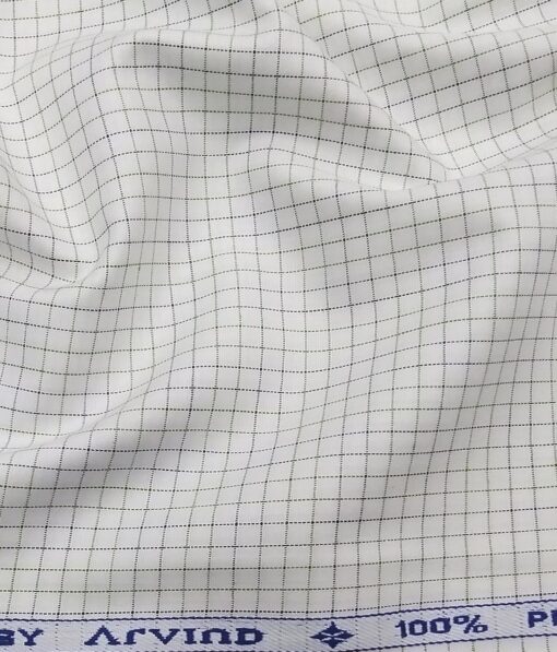 Arvind Men's Off-White 100% Premium Cotton Green & Black Checks Shirt Fabric (1.60 M)