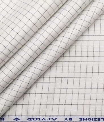 Arvind Men's White 100% Premium Cotton Black Checks Shirt Fabric (1.60 M)