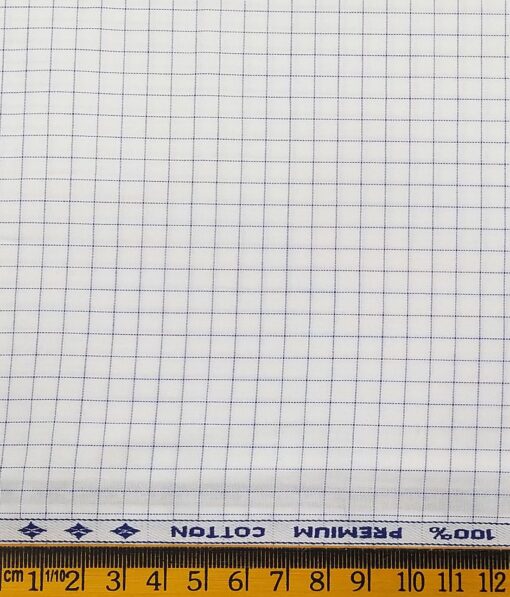 Arvind Men's White 100% Premium Cotton Blue Checks Shirt Fabric (1.60 M)