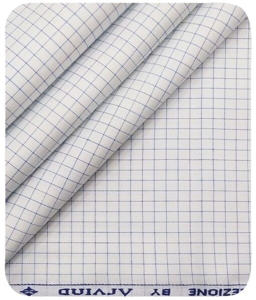 Arvind Men's White 100% Premium Cotton Firozi Blue Checks Shirt Fabric (1.60 M)