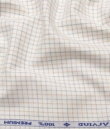 Arvind Men's White 100% Premium Cotton Green & Brown Checks Shirt Fabric (1.60 M)