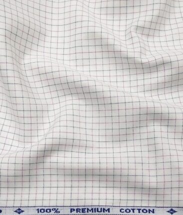 Arvind Men's Off-White 100% Premium Cotton Pink & Blue Checks Shirt Fabric (1.60 M)