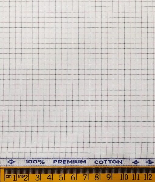 Arvind Men's Off-White 100% Premium Cotton Pink & Blue Checks Shirt Fabric (1.60 M)
