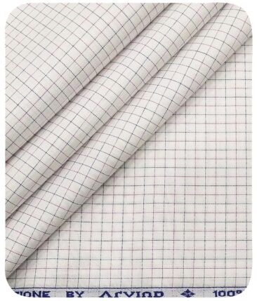 Arvind Men's Off-White 100% Premium Cotton Pink & Blue Checks Shirt Fabric (1.60 M)