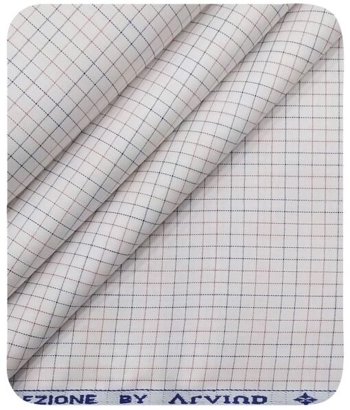 Arvind Men's Off-White 100% Premium Cotton Pink & Purple Checks Shirt Fabric (1.60 M)