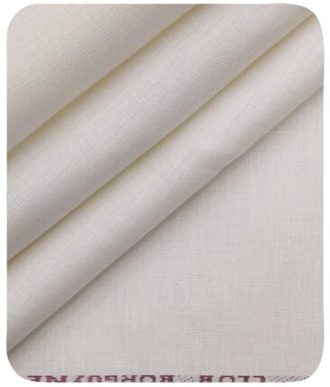 Burgoyne Men's White 100% Irish Linen Solids Unstitched Shirt Fabric (1.60 Meter)