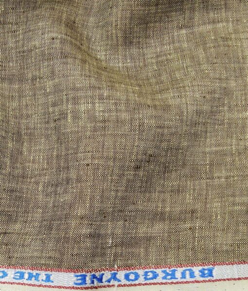 Burgoyne Men's Brown 100% Irish Linen Self Deisgn Unstitched Shirting Fabric (2.25 Meter)