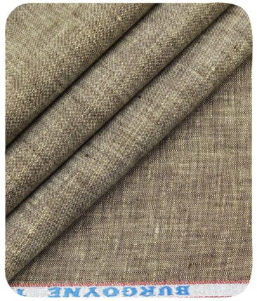 Burgoyne Men's Brown 100% Irish Linen Self Deisgn Unstitched Shirting Fabric (2.25 Meter)