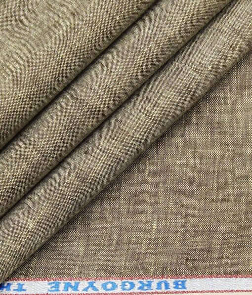 Burgoyne Men's Brown 100% Irish Linen Self Deisgn Unstitched Shirting Fabric (2.25 Meter)