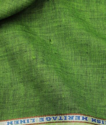 Burgoyne Men's Moss Green 100% Irish Linen Self Deisgn Unstitched Shirting Fabric (2.25 Meter)
