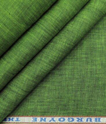 Burgoyne Men's Moss Green 100% Irish Linen Self Deisgn Unstitched Shirting Fabric (2.25 Meter)