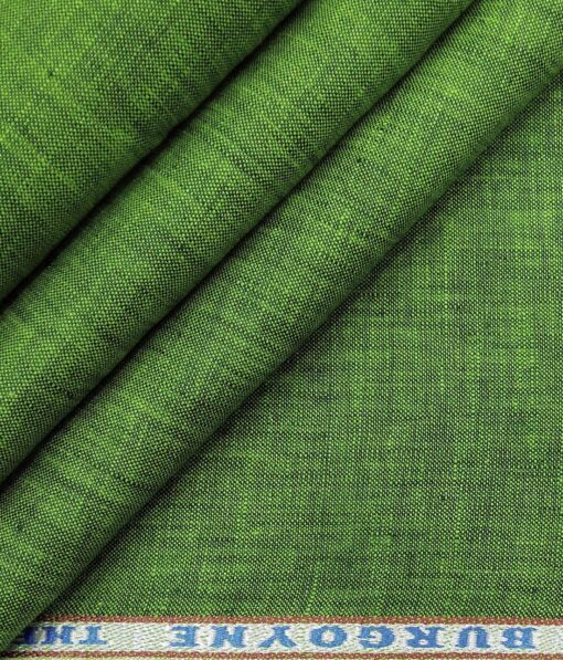 Burgoyne Men's Moss Green 100% Irish Linen Self Deisgn Unstitched Shirting Fabric (2.25 Meter)
