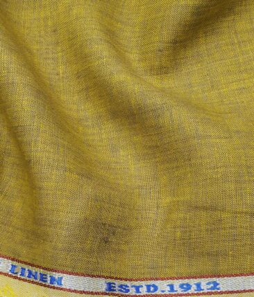 Burgoyne Men's Mustard Yellow 100% Irish Linen Self Deisgn Unstitched Shirting Fabric (2.25 Meter)