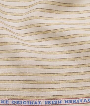 Burgoyne Men's Off-White 100% Irish Linen Beige & Brown Striped Unstitched Shirt Fabric (1.60 Meter)