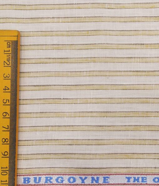 Burgoyne Men's Off-White 100% Irish Linen Beige & Brown Striped Unstitched Shirt Fabric (1.60 Meter)