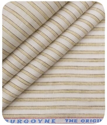 Burgoyne Men's Off-White 100% Irish Linen Beige & Brown Striped Unstitched Shirt Fabric (1.60 Meter)