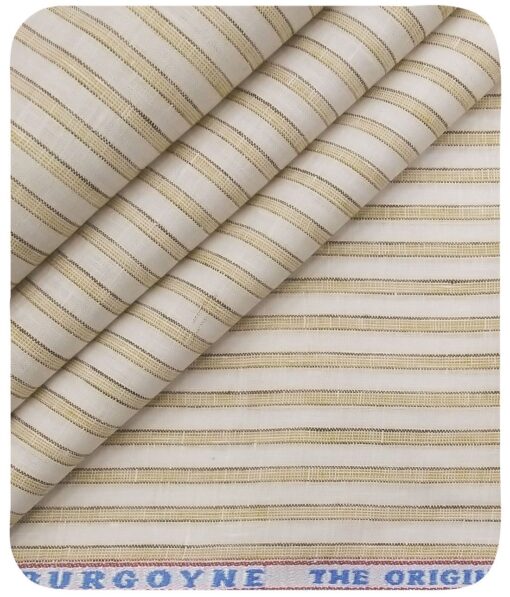 Burgoyne Men's Off-White 100% Irish Linen Beige & Brown Striped Unstitched Shirt Fabric (1.60 Meter)