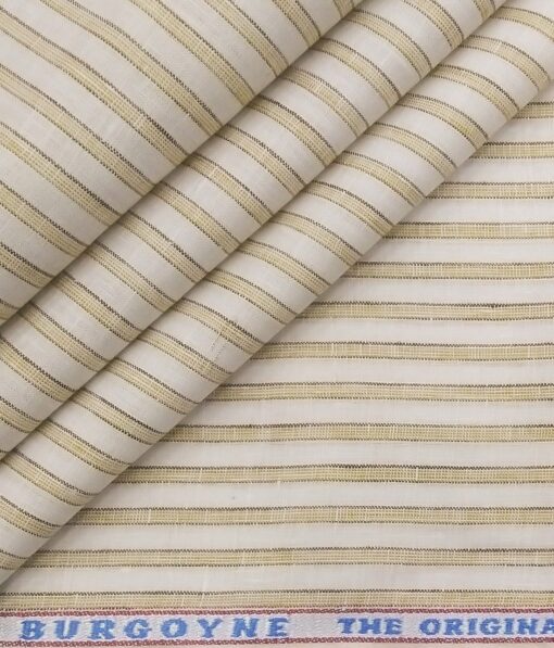 Burgoyne Men's Off-White 100% Irish Linen Beige & Brown Striped Unstitched Shirt Fabric (1.60 Meter)