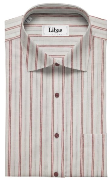 Burgoyne Men's White 100% Irish Linen Red & Blue Striped Unstitched Shirt Fabric (1.60 Meter)