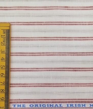Burgoyne Men's White 100% Irish Linen Red & Blue Striped Unstitched Shirt Fabric (1.60 Meter)