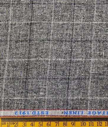 Burgoyne Men's Grey Checks 100% Irish Linen Unstitched Suiting Fabric (3 Meter)