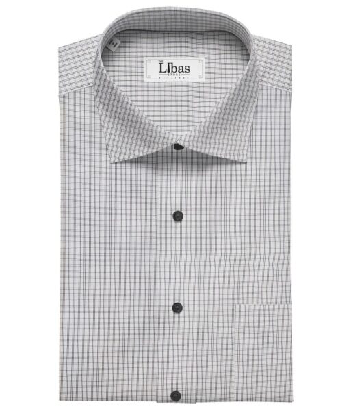 Cadini Italy Men's White 100% Giza Cotton Black Checks Shirt Fabric (1.60 M)