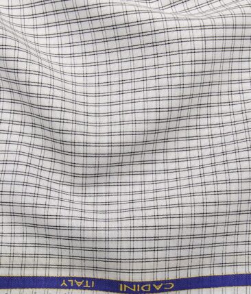 Cadini Italy Men's White 100% Giza Cotton Black Checks Shirt Fabric (1.60 M)