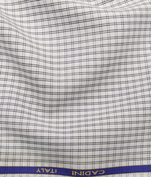 Cadini Italy Men's White 100% Giza Cotton Black Checks Shirt Fabric (1.60 M)