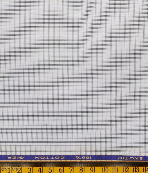 Cadini Italy Men's White 100% Giza Cotton Black Checks Shirt Fabric (1.60 M)