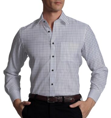 Cadini Italy Men's White 100% Giza Cotton Black Checks Shirt Fabric (1.60 M)