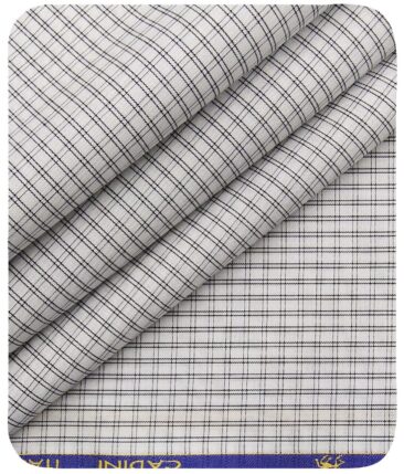 Cadini Italy Men's White 100% Giza Cotton Black Checks Shirt Fabric (1.60 M)