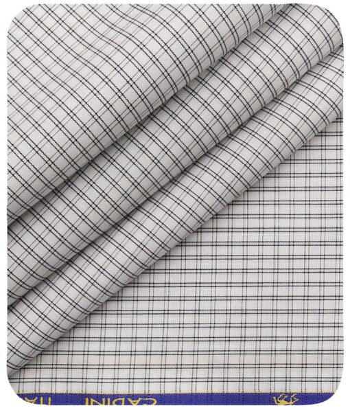 Cadini Italy Men's White 100% Giza Cotton Black Checks Shirt Fabric (1.60 M)