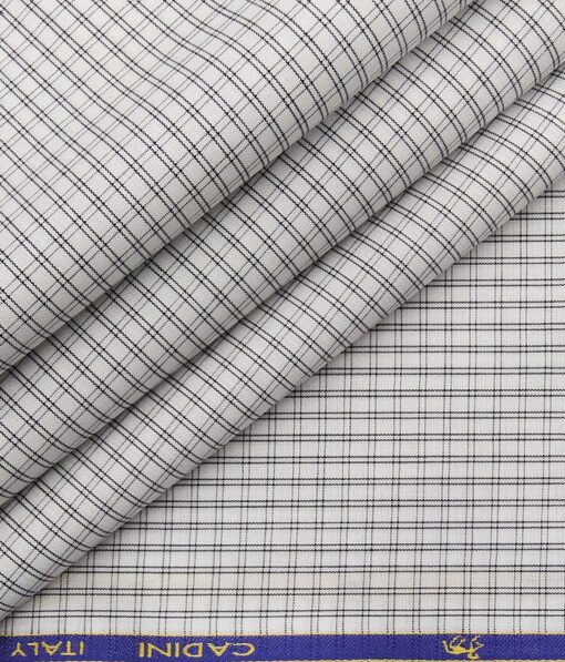 Cadini Italy Men's White 100% Giza Cotton Black Checks Shirt Fabric (1.60 M)