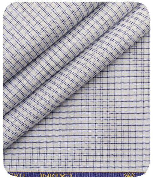 Cadini Italy Men's White 100% Giza Cotton Blue Checks Shirt Fabric (1.60 M)