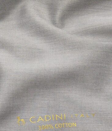 Cadini Italy Men's Light Grey 100% Cotton Herringbone Weave Shirt Fabric (1.60 M)