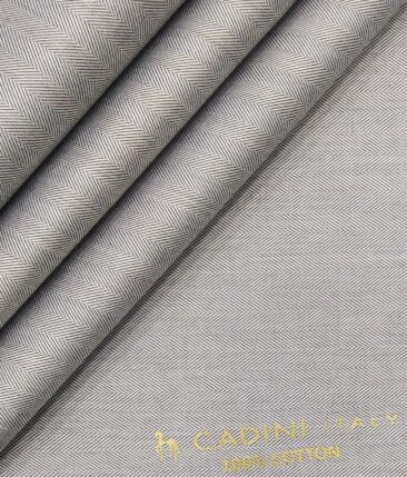 Cadini Italy Men's Light Grey 100% Cotton Herringbone Weave Shirt Fabric (1.60 M)