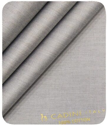 Cadini Italy Men's Light Grey 100% Cotton Herringbone Weave Shirt Fabric (1.60 M)
