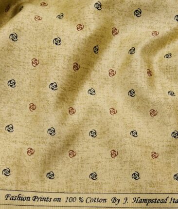 J.Hampstead Italy Men's Light Brown 100% Cotton Printed Shirt Fabric (1.60 M)